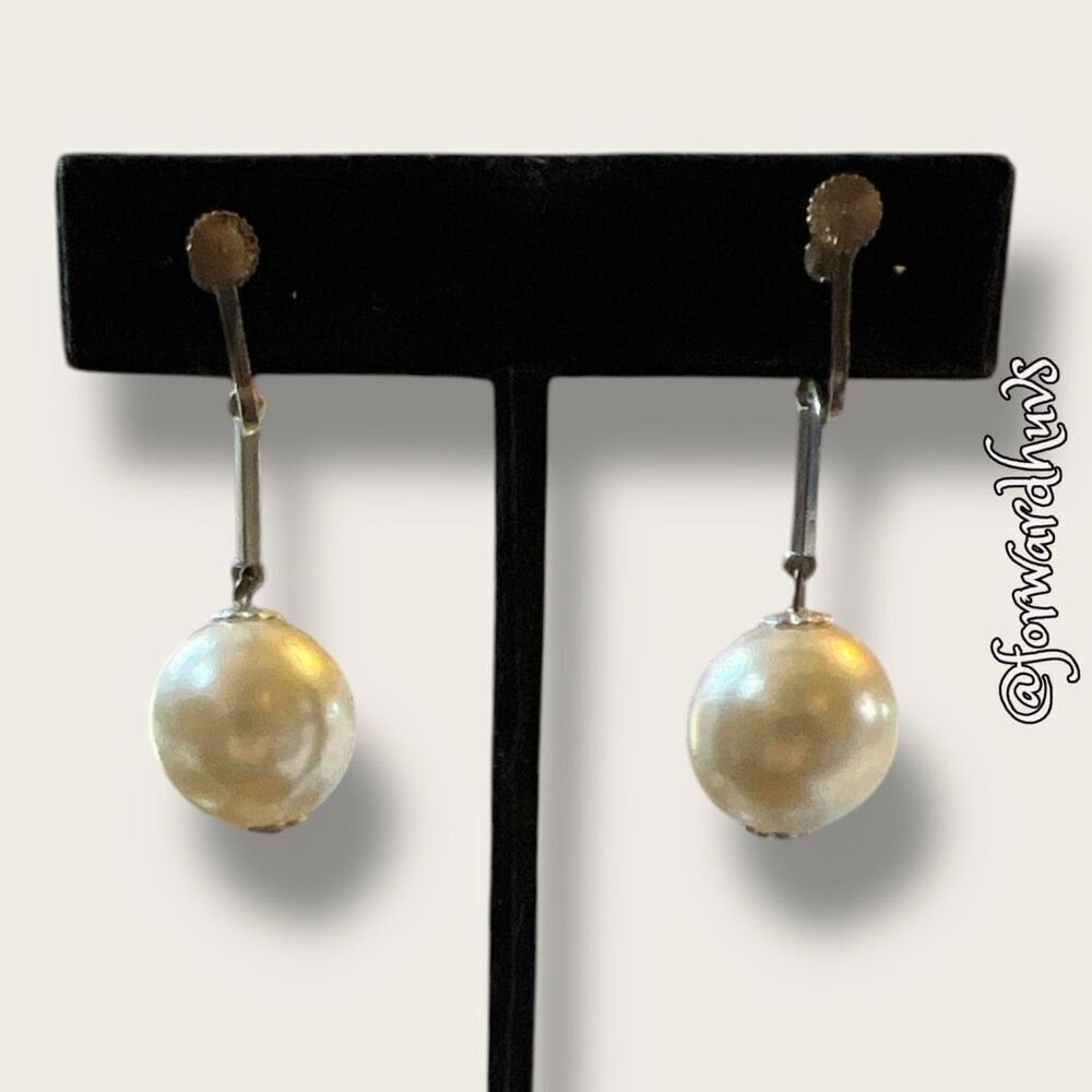 Antique JAPAN Faux Pearl Dangle Screw-Back Non-Pierced Earrings